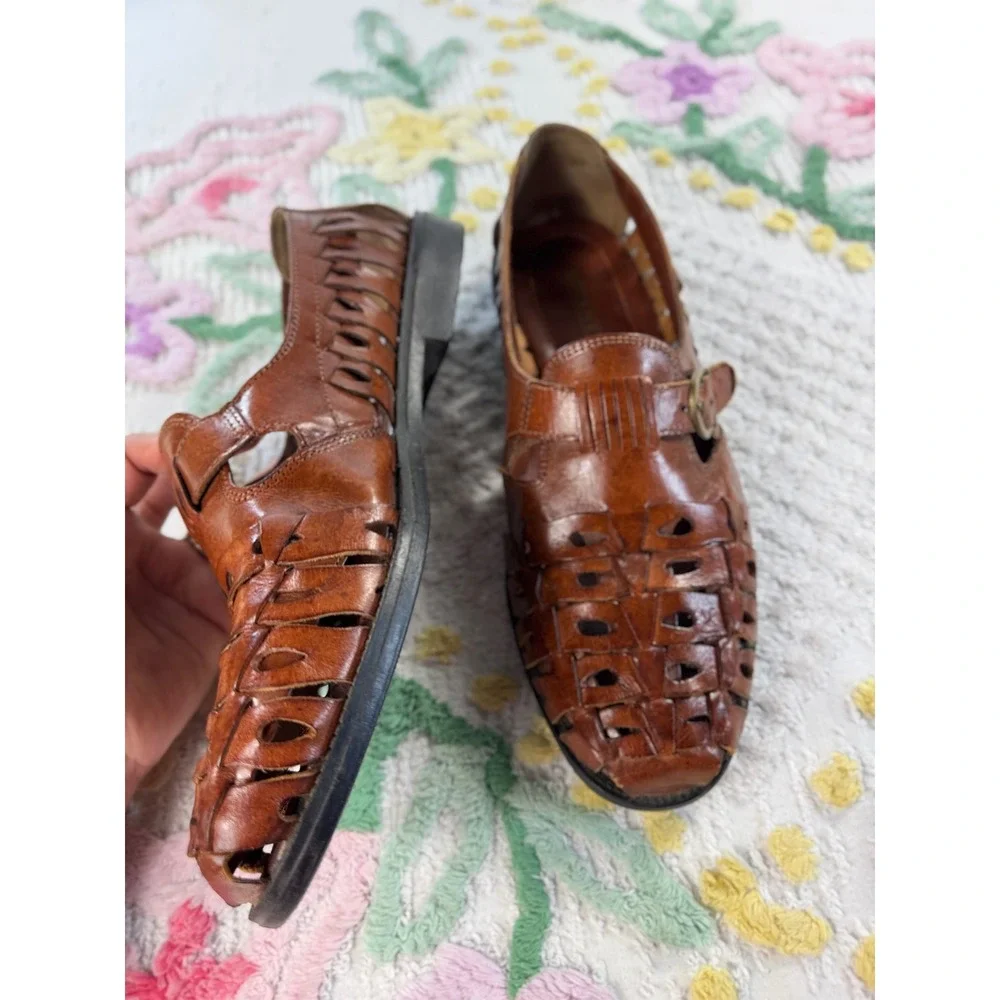 Botany 500 Vintage Brown Leather Huarache Loafers Kiltie Monk Strap Woven  10.5